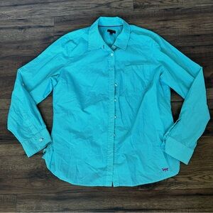 Talbots Turquoise Women’s Plaid Button Down Shirt Large Casual Spring EUC